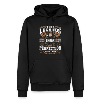 Légendes nées en 1955 - Sweat à capuche Premium bio Homme - noir - Devant - Nico (187cm)