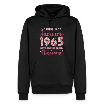 Januar 1965 60-jähriges Jubiläum der Frauen - Männer Premium Bio Hoodie - Schwarz - Vorne - Nico (187cm)