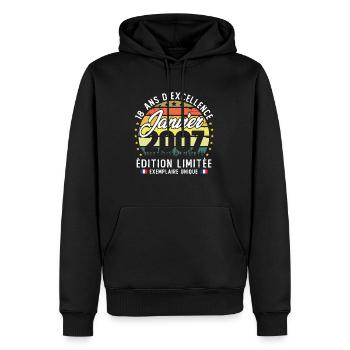 January 2007 Vintage 18 Year Anniversary Gift - Men’s Premium Organic Hoodie - black - Front - Nico (187cm)