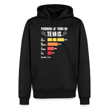 Joueur de Tennis Pourquoi Je Perds Au Tennis - Sweat à capuche Premium bio Homme - noir - Devant - Nico (187cm)