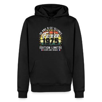 February 1975 Vintage 50 Year Anniversary Gift - Men’s Premium Organic Hoodie - black - Front - Nico (187cm)
