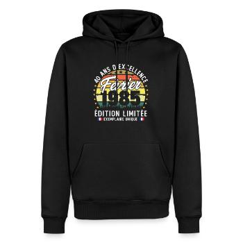 Février 1985 Vintage Cadeau Anniversaire 40 Ans - Sweat à capuche Premium bio Homme - noir - Devant - Nico (187cm)