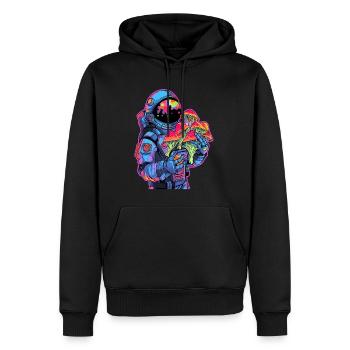Techno Party Champignon Art Astronaute EDM Rave - Sweat à capuche Premium bio Homme - noir - Devant - Nico (187cm)