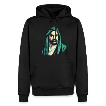 Ausdrucksstark: Hz. Ali Design - Männer Premium Bio Hoodie - Schwarz - Vorne - Nico (187cm)