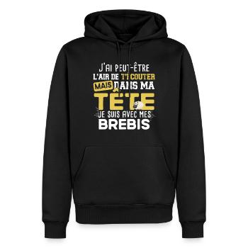 Brebis Mouton Agneau Laine Humour Ferme Agricole - Sweat à capuche Premium bio Homme - noir - Devant - Nico (187cm)