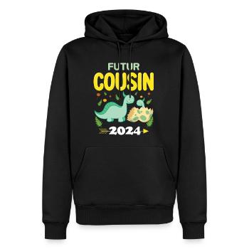 Futur Cousin 2024 Je Vais Etre Cousin Grossesse - Sweat à capuche Premium bio Homme - noir - Devant - Nico (187cm)