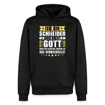 Ich bin Schneider und nicht Gott - Männer Premium Bio Hoodie - Schwarz - Vorne - Nico (187cm)