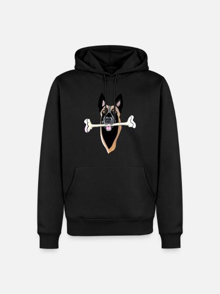 Head of Malinois with bone - Men’s Premium Organic Hoodie - black