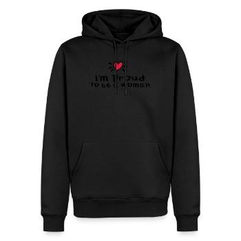 Ich bin stolz eine Frau zu sein - Männer Premium Bio Hoodie - Schwarz - Vorne - Nico (187cm)