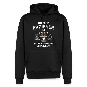 Dieser Erzieher ist 65. Schonend behandeln - Männer Premium Bio Hoodie - Schwarz - Vorne - Nico (187cm)