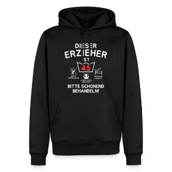 Dieser Erzieher ist 45. Schonend behandeln - Männer Premium Bio Hoodie - Schwarz - Vorne - Nico (187cm)
