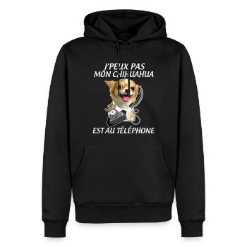 Chien chihuahua téléphone Cadeau humour - Sweat à capuche Premium bio Homme - noir - Devant - Nico (187cm)