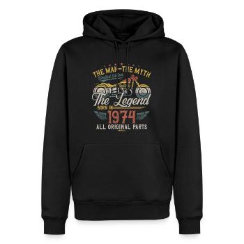 1974 Vintage homme mythe légende moto - Sweat à capuche Premium bio Homme - noir - Devant - Nico (187cm)