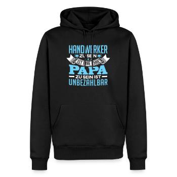 HANDWERKER und Papa - Männer Premium Bio Hoodie - Schwarz - Vorne - Nico (187cm)