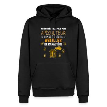 Apiculteur Abeille de caractere humour - Sweat à capuche Premium bio Homme - noir - Devant - Nico (187cm)