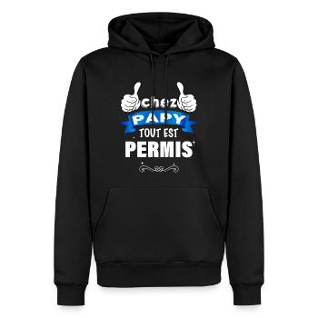 Chez papy tout est permis Humour - Sweat à capuche Premium bio Homme - noir - Devant - Nico (187cm)