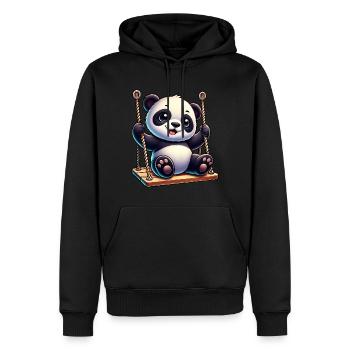 Dessin animé panda mignon sur l’aire de jeux de balançoire - Sweat à capuche Premium bio Homme - noir - Devant - Nico (187cm)