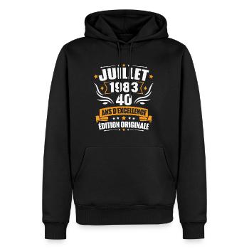 Vintage Cadeau Juillet 1983, 40 Ans Anniversaire - Sweat à capuche Premium bio Homme - noir - Devant - Nico (187cm)