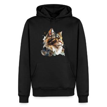 Aquarellporträt einer flauschigen roten Katze - Männer Premium Bio Hoodie - Schwarz - Vorne - Nico (187cm)