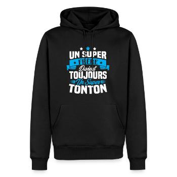 Un super frère devient toujours un super tonton - Sweat à capuche Premium bio Homme - noir - Devant - Nico (187cm)
