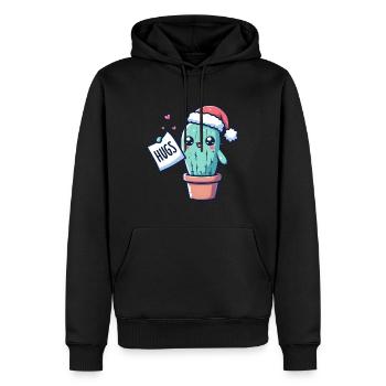 lustiger Kaktus zu Weihnachten möchte kuscheln - Männer Premium Bio Hoodie - Schwarz - Vorne - Nico (187cm)