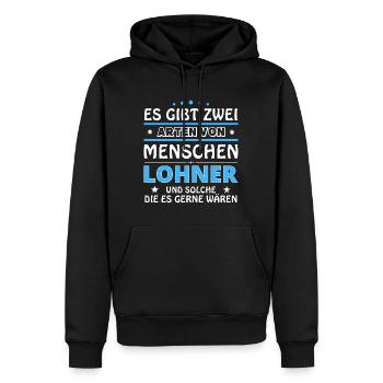Cadeau Lohner - Deux types de... Concevoir - Sweat à capuche Premium bio Homme - noir - Devant - Nico (187cm)