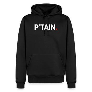 P'TAIN | Reaktion des minimalistischen Humors - Männer Premium Bio Hoodie - Schwarz - Vorne - Nico (187cm)