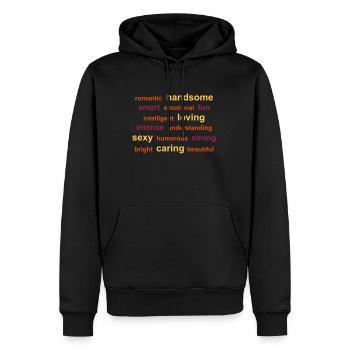 nuage de mots clefs - Sweat à capuche Premium bio Homme - noir - Devant - Nico (187cm)