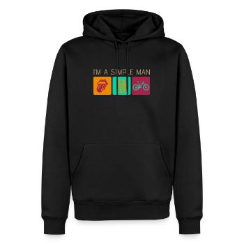 Je suis un homme simple - VTT, bière et rock - Sweat à capuche Premium bio Homme - noir - Devant - Nico (187cm)