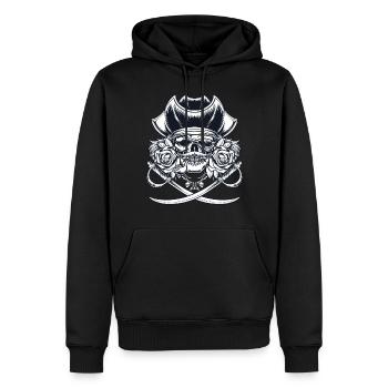 Totenkopf Pirat Piraten Piratenflagge Totenschädel - Männer Premium Bio Hoodie - Schwarz - Vorne - Nico (187cm)