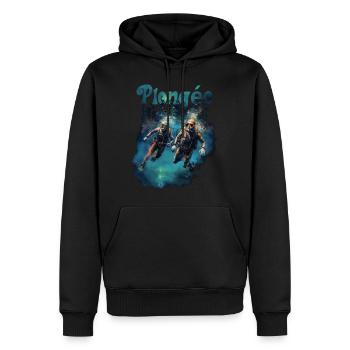 aquarelle 2 plongeurs en plongée sous marine - Sweat à capuche Premium bio Homme - noir - Devant - Nico (187cm)