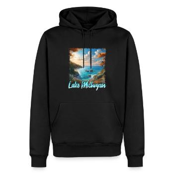 Lac Michigan - Sweat à capuche Premium bio Homme - noir - Devant - Nico (187cm)