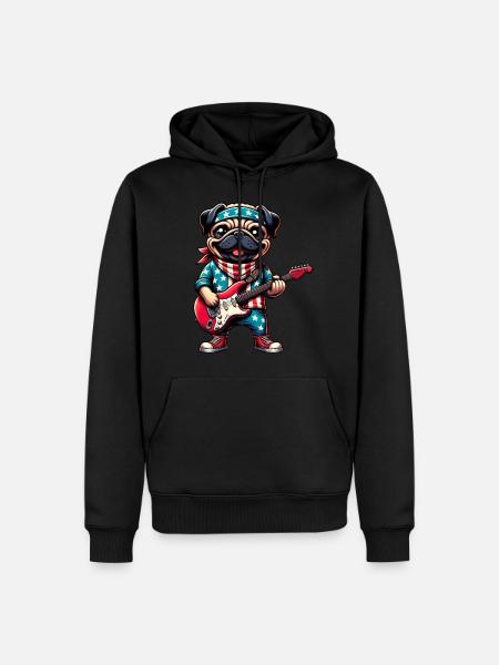 Pug Guitarist - Men’s Premium Organic Hoodie - black