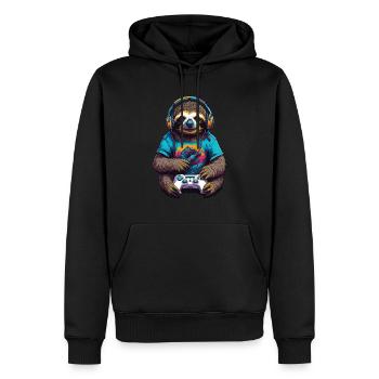 Manette rétro Gaming Paresseux Nerd Design - Sweat à capuche Premium bio Homme - noir - Devant - Nico (187cm)