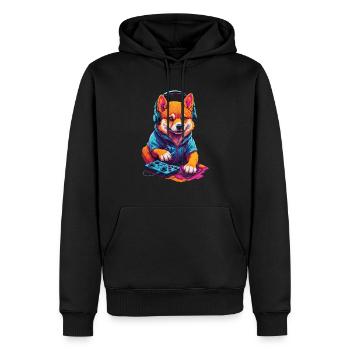 Gaming Shiba Dog Nerd with Retro Controller - Men’s Premium Organic Hoodie - black - Front - Nico (187cm)
