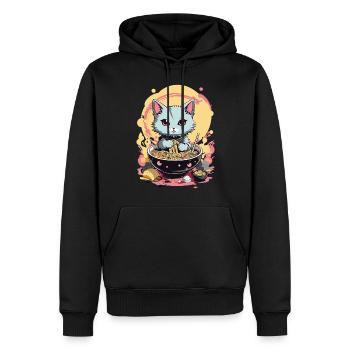 Chat Ramen Japon Esthétique pastel - Sweat à capuche Premium bio Homme - noir - Devant - Nico (187cm)