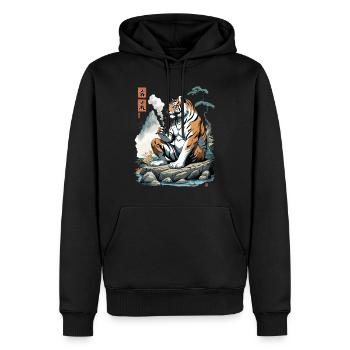 Ukiyo-E Tiger Berg Asiatische Kunst Streetwear - Männer Premium Bio Hoodie - Schwarz - Vorne - Nico (187cm)