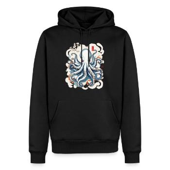 Vintage Japan Kraken Ukiyo-E Meeresästhetik - Männer Premium Bio Hoodie - Schwarz - Vorne - Nico (187cm)