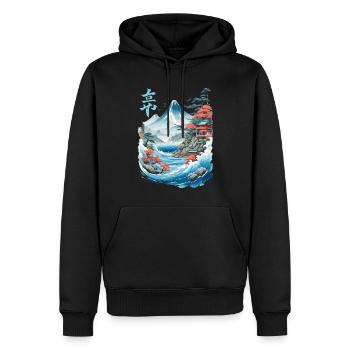 Oeuvre rétro japonaise Ukiyo-e Fujiyama - Sweat à capuche Premium bio Homme - noir - Devant - Nico (187cm)