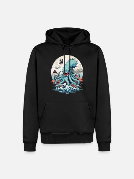 Vintage Kraken Sea Monster Japan Style Aesthetic - Men’s Premium Organic Hoodie - black