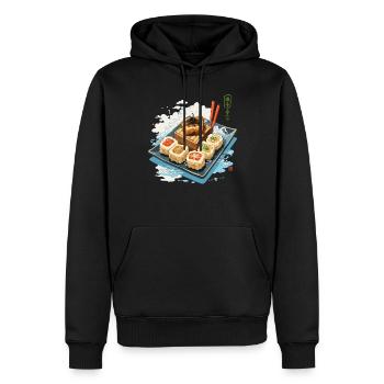 Japanisches Sushi Streetwear Aesthetic Design - Männer Premium Bio Hoodie - Schwarz - Vorne - Nico (187cm)