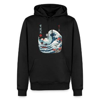 Japanische Kanagawa Welle Vintage Ukiyo-E - Männer Premium Bio Hoodie - Schwarz - Vorne - Nico (187cm)