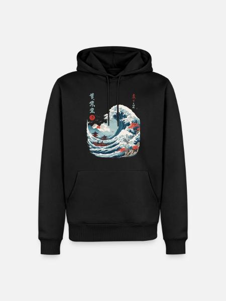 Japanische Kanagawa Welle Vintage Ukiyo-E - Männer Premium Bio Hoodie - Schwarz