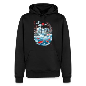 Esthétique Koi Carp Japon Vintage Streetwear - Sweat à capuche Premium bio Homme - noir - Devant - Nico (187cm)