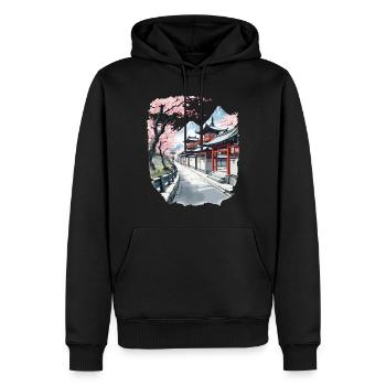 Japon Vintage Esthétique Rétro Streetwear Design - Sweat à capuche Premium bio Homme - noir - Devant - Nico (187cm)
