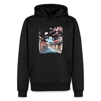 Japon Vintage Streetwear Street Fleurs de cerisier - Sweat à capuche Premium bio Homme - noir - Devant - Nico (187cm)