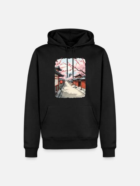Fleurs de cerisier Japon Streetwear Street Art Design - Sweat à capuche Premium bio Homme - noir