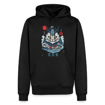 Japanische Yokai Monster Katze Vintage Streetwear - Männer Premium Bio Hoodie - Schwarz - Vorne - Nico (187cm)