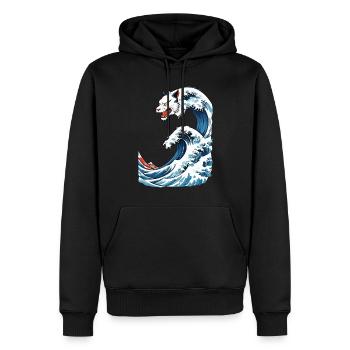 Cat Wave Ukiyo-E Vintage Japon Streetwear - Sweat à capuche Premium bio Homme - noir - Devant - Nico (187cm)