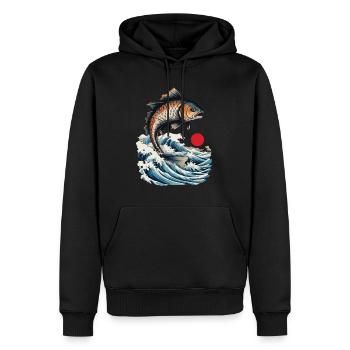 Fisch Ukiyo-E Japan Fischer Angeln Vintage Design - Männer Premium Bio Hoodie - Schwarz - Vorne - Nico (187cm)